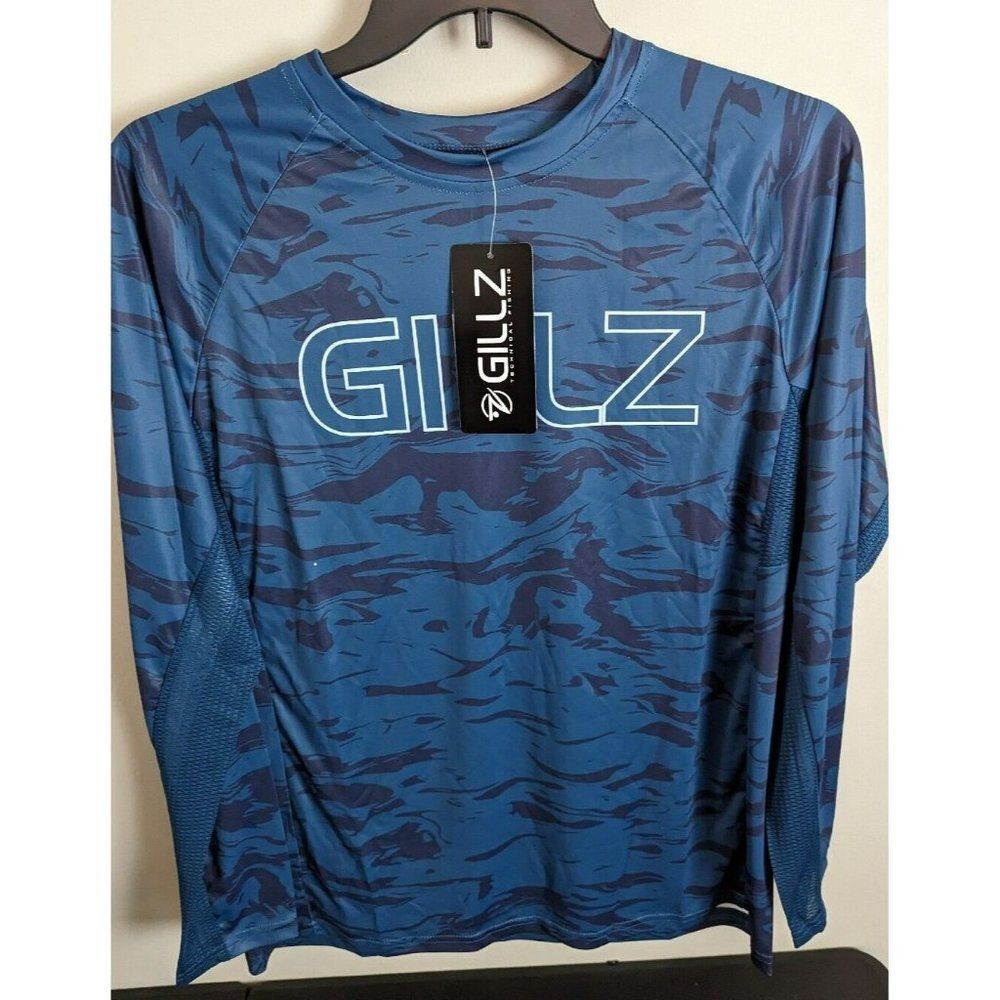 * Gillz Mens LS UV Tournament Series V2 Blue Waterman Print L/S Fishing Shirt M